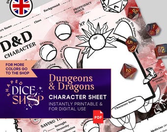 English / illustrated Dungeons&Dragons CHARACTER SHEETS for beginners / instant download / horror red and black colors