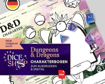 German Dungeons & Dragons Character Sheet for Beginners (Printable PDF)