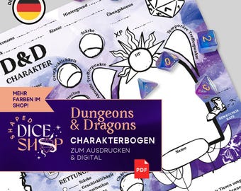German D&D Character Sheet for Beginners, Purple (PDF Download)