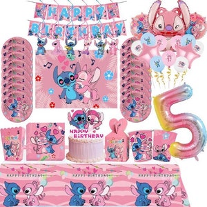 Pink Lilo & Stitch Birthday Party Tableware Plates/Cups/Napkins/Tablecloth/Kids Party Supplies