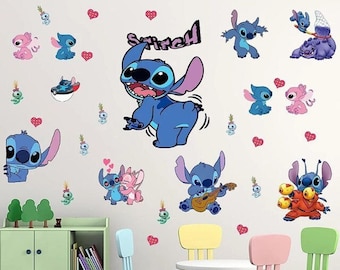 Disney 3D Vinyl Lilo and Stitch Wall Stickers Children Cartoon Wall Decals Bedroom