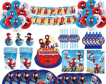 Spidey And Amazing Friends Superhelden-Geburtstagsparty-Geschirr, Teller/Becher/Servietten/Tischdecke/Kinderpartyzubehör
