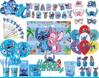 Lilo & Stitch Vaisselle de fête d'anniversaire Assiettes/Tasses/Serviettes de table/Nappe/Accessoires de fête d'enfants