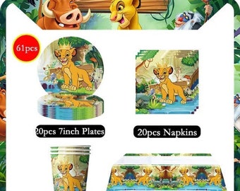 Ensemble de vaisselle 61 pièces pour fête d'anniversaire du Roi Lion Simba, Articles de fête pour enfants/Décor de fête