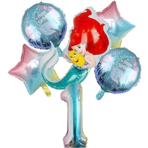 Ages 1-7 Years Disney Mermaid 6 Piece Foil Birthday Party Balloon Set/Celebration Balloons/Helium Balloons/Mermaid Themed/Party Supplies