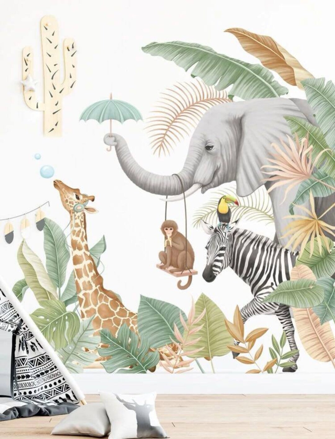 Sarfari/animals/jungle Themed Wall Sticker/kids Bedroom/wall Mural/wall