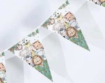 Animal Flag Banner/Garland/Bunting-Jungle Birthday Party Decor/Sarfari Jungle Animals Party