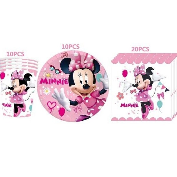 Minnie Mouse 40 Piece Birthday Party Tableware Party Supplies Plates/Cups/Napkins Kids Party Decor