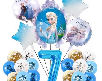 La Reine des neiges 2 Elsa fête d'anniversaire, 22 pièces, ensemble de ballons en aluminium, 7 ans, décorations de fête, ballons à thème, articles de fête