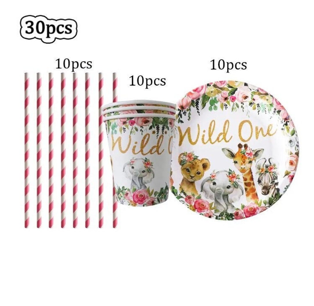Pink Wild One 30 Piece Birthday Party Set/jungle/animals/sarfari Themed