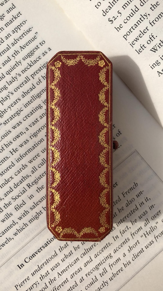 Antique Cartier Rectangular-shaped Red Tooled Lea… - image 1
