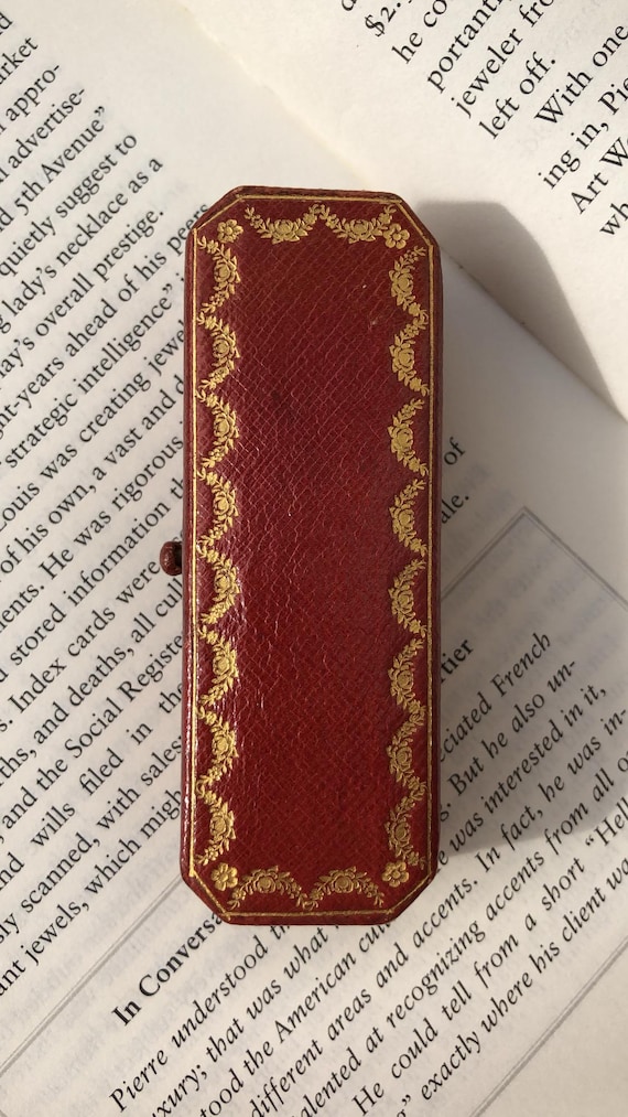 Antique Cartier Rectangular-shaped Red Tooled Lea… - image 2