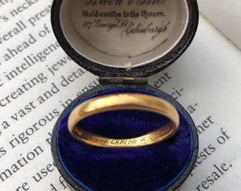 Vintage English 22k/22ct Yellow Gold Posy/Posey/Poesy/Posie Band/Ring, “Anna Carior Mihi Quam Ipsae Vitae,” c.1965, Size 7.5 US