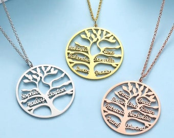 Collier arbre de vie personnalisé 1-9 noms collier pendentif arbre généalogique