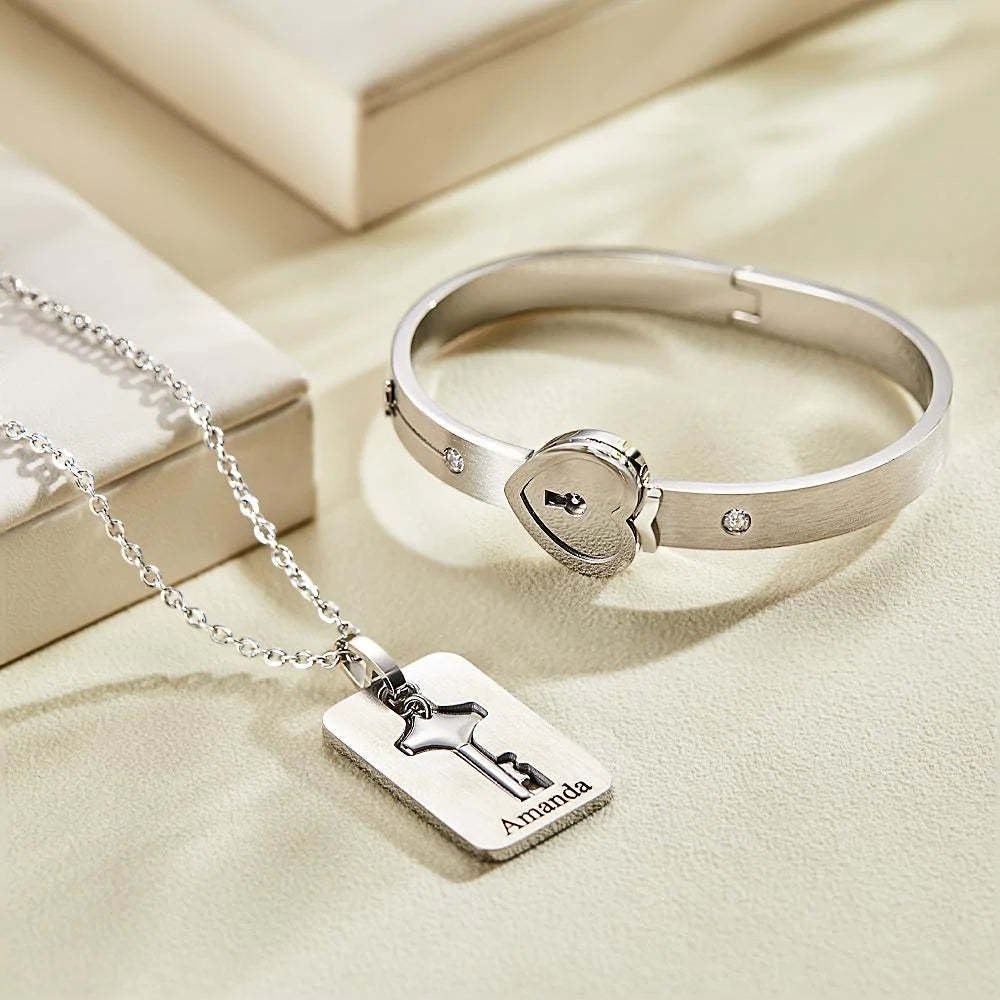 Matching Lock Bracelet and Key Necklace for Couples – Chimatch