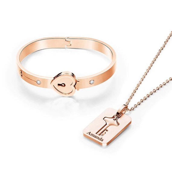 Lock and key bracelet necklace set deals