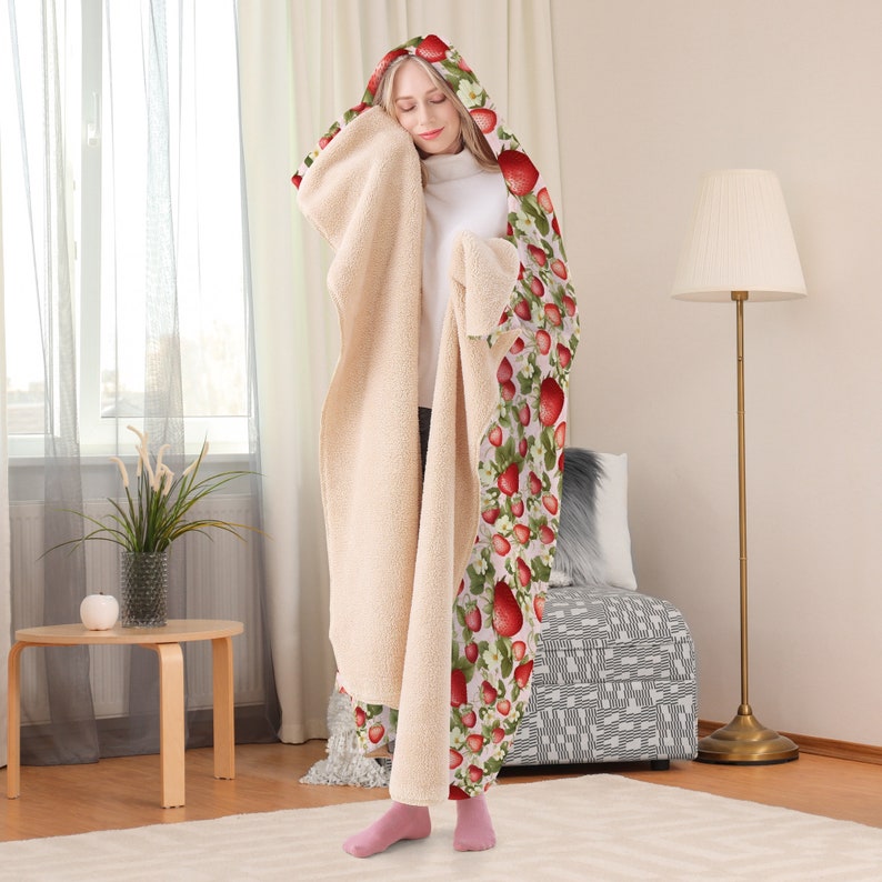 Luxe Strawberry Hoodie Blanket Hoodie Blanket Robe Large Blanket Blue