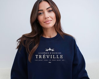 The Three Musketeers Treville&#39;s Academy of Fencing Sweatshirt, text en francais, Alexandre Dumas, literature shirt