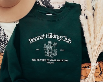 The Bennet Hiking Club Crewneck Sweater Inspired by Jane Austen&#39;s Pride and Prejudice, literary sweatshirt, comfortwear, cute bookworm gift