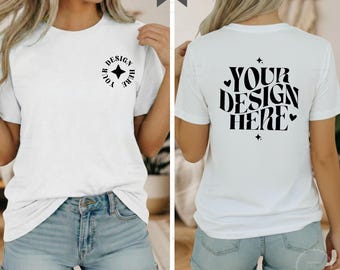 Gildan 5000 White T-Shirt Mockup | G5000 Front & Back Split View
