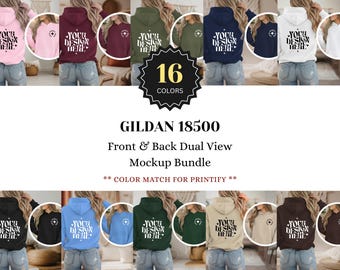 Paquete de maquetas de sudaderas con capucha Gildan 18500 / Vista frontal y trasera dual G18500