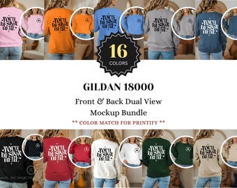 Gildan 18000 Sweatshirt Mockup Bundle | G18000 Front & Back Dual View