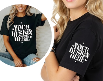 Bella Canvas 3001 Black T-Shirt Mockup | BC3001 Front & Sleeve | Printify Match