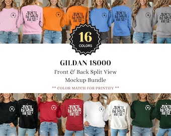 Gildan 18000 Sweatshirt Mockup Bundle | G18000 Crewneck Front & Back Split View