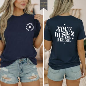 Gildan 5000 Navy T-Shirt Mockup | G5000 Blue Front & Back Split View