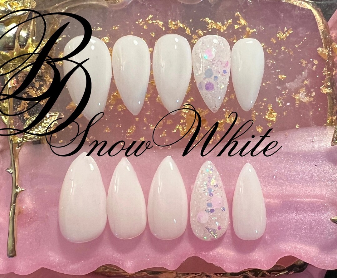 Cute Milky White With Chunky Glitter Design, Press on Nails / Fake