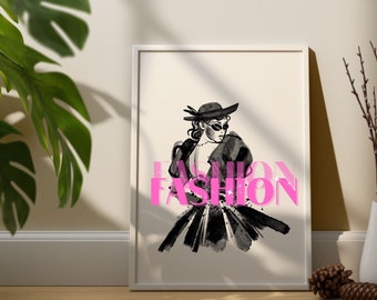 Fashion Preppy Printable Wall Art, 2 set of pink and Blue, Teen Girl Room Decor, Dorm Wall Decor, Fashion Wall Art, Fashion Runway