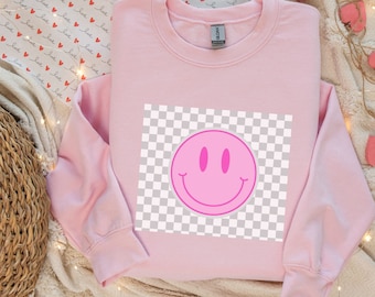 Preppy Smiley Face PNG SVG, Grey Checkers Smiley Face PNG, Boujee Preppy Smiley Face png, circut cut file, Instant download