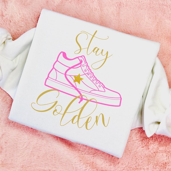 Preppy Stay Golden, Stay Golden PNG, Stay Golden SVG, Stay Goldenin Gold and Black font, two sublimation, Pink Snicker Tshirt PNG, Pink png