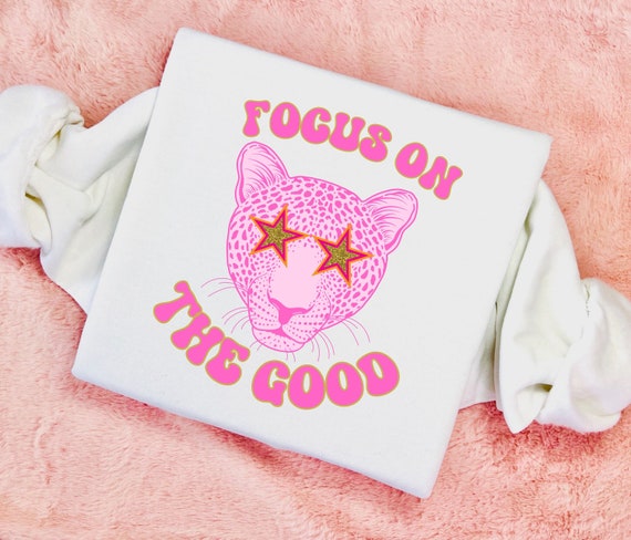 Focus on The Good Preppy Tshirt PNG SVG JPG, Preppy Tshirt Png, Preppy Cheetah Stars,  Pink leopard, Focus On The Good png, Instant Download