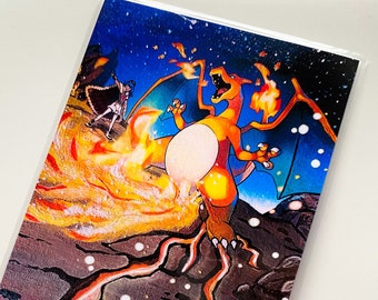 Charizard - Laminated photo print of an original painted Pokemon card
