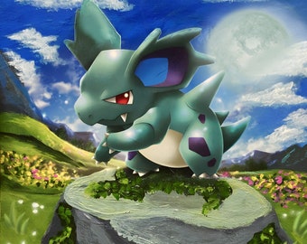 Caterpillar Watty Nidorina - Laminated photo print of an original painted Pokemon card