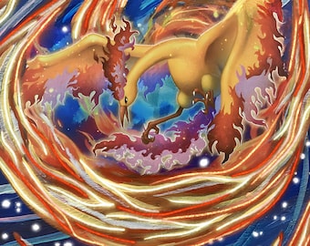 Lavados and Zapdos - Laminated photo print of an original painted Pokemon card