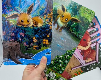 Eevee - Laminated photo print of an original painted Pokemon card