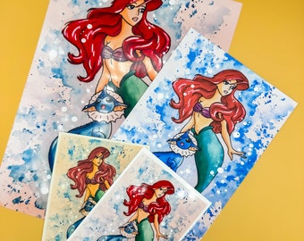 Self-painted postcard with a mermaid and Aquana - a unique work of art