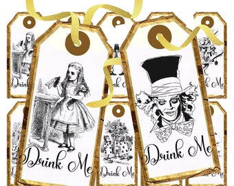 Alice in Wonderland Party Tags, Labels, Eat Me, Drink Me, Printable Tags, Favors Tea party, Mad Hatter Digital Download