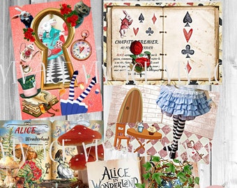 Alice In Wonderland, Journal Page, Junk Journal,  Ephemera, Collage Sheet, Digital Download, Vintage, Shabby,Printable Paper