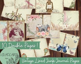 Lined Vintage Paper for Junk Journals, Journaling Digital Kit Printable, Paper to write on for Printable Junk Journals, Junk Journal Paper