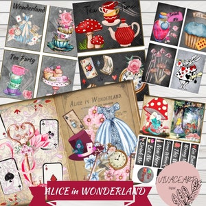 Alice in wonderland journal insert, Folio, tea party, folder, Junk Journal, Ephemera, Printable, Embellishment, Journal Page, Junk Journal