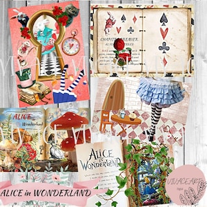 Alice no País das Maravilhas, Página de Diário, Diário de Lixo, Efêmera, Folha de Colagem, Download Digital, Vintage, Desgastado, Papel para Impressão