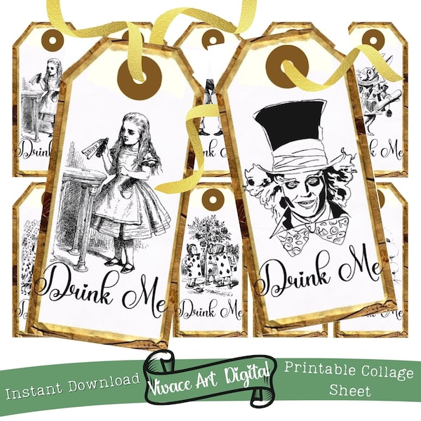 Alice in Wonderland Party Tags, Labels, Eat Me, Drink Me, Printable Tags, Favors Tea party, Mad Hatter Digital Download