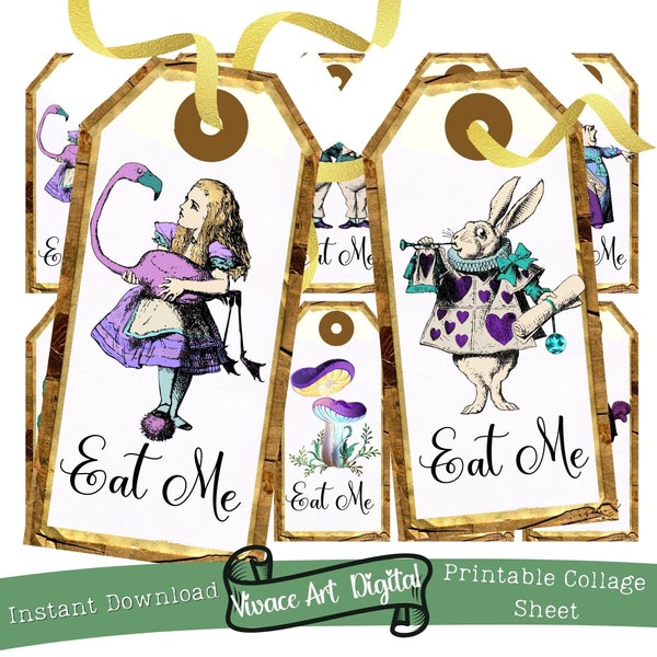 Alice in Wonderland Party Tags, Labels, Eat Me, Drink Me, Printable Tags, Favors Tea party, Mad Hatter Digital Download