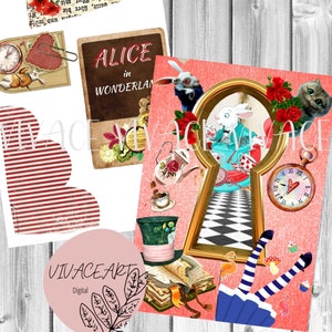 Alice In Wonderland, Journal Page, Junk Journal, Ephemera, Collage Sheet, Digital Download, Vintage, Shabby,Printable Paper image 7
