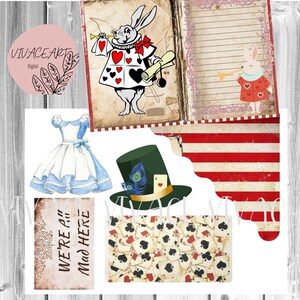 Alice In Wonderland, Journal Page, Junk Journal, Ephemera, Collage Sheet, Digital Download, Vintage, Shabby,Printable Paper image 5