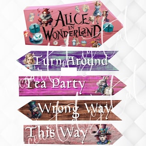 Alice im Wunderland Pfeile, Aline im Wunderland Party Schilder, Partybedarf, Alice im Wunderland Dekor, druckbare Party Schilder