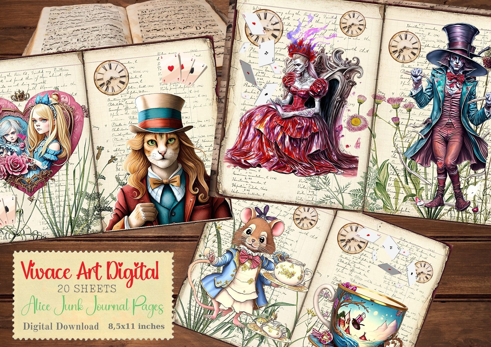 Alice in Wonderland Junk Journal Pages, Alice, Junk Journal Kit ...